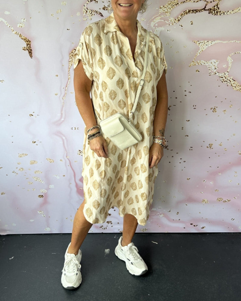 MODEDIVINE | AGATHE Robe de printemps ample avec col à revers et manches courtes