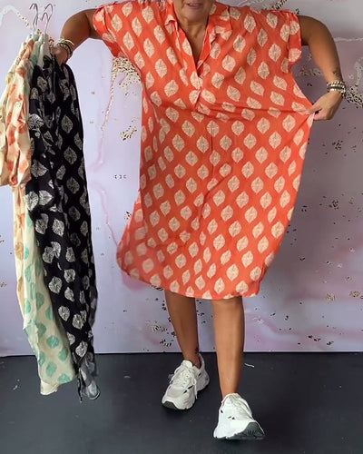 MODEDIVINE | AGATHE Robe de printemps ample avec col à revers et manches courtes