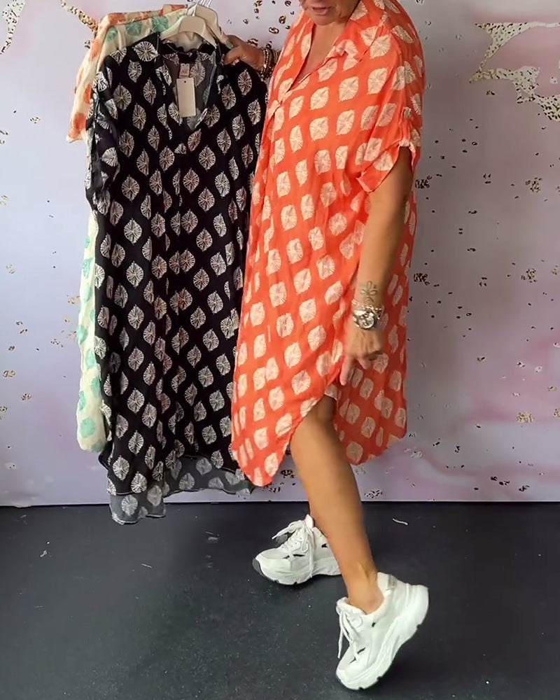 MODEDIVINE | AGATHE Robe de printemps ample avec col à revers et manches courtes