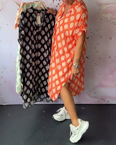 MODEDIVINE | AGATHE Robe de printemps ample avec col à revers et manches courtes