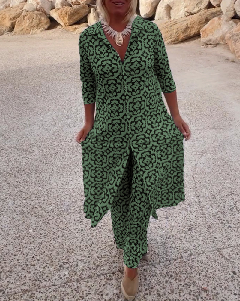 MODEDIVINE | THERESE Ensemble deux pièces vintage à imprimé avec pattes et boutons