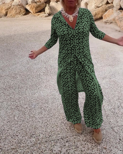 MODEDIVINE | THERESE Ensemble deux pièces vintage à imprimé avec pattes et boutons