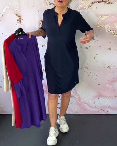 MODEDIVINE | MARISE Robe unie élégante à col en V