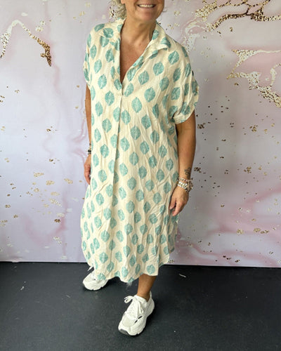 MODEDIVINE | AGATHE Robe de printemps ample avec col à revers et manches courtes