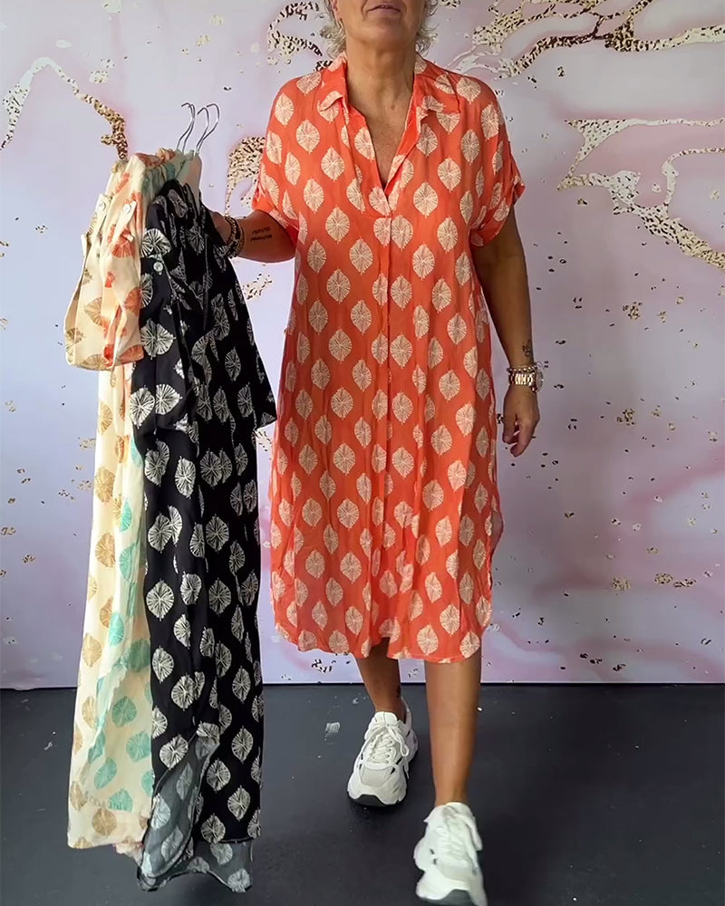 MODEDIVINE | AGATHE Robe de printemps ample avec col à revers et manches courtes