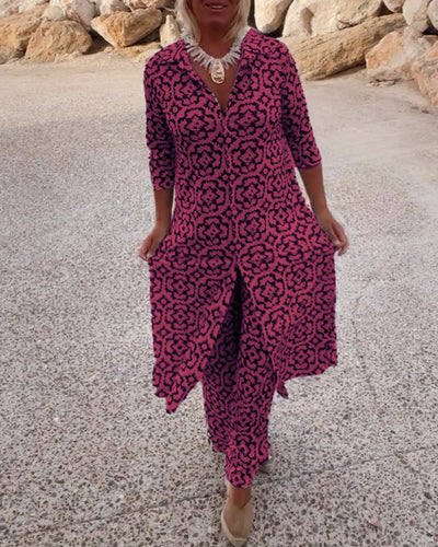 MODEDIVINE | THERESE Ensemble deux pièces vintage à imprimé avec pattes et boutons