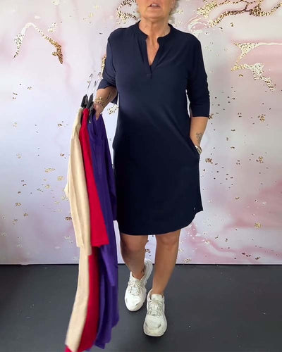 MODEDIVINE | MARISE Robe unie élégante à col en V