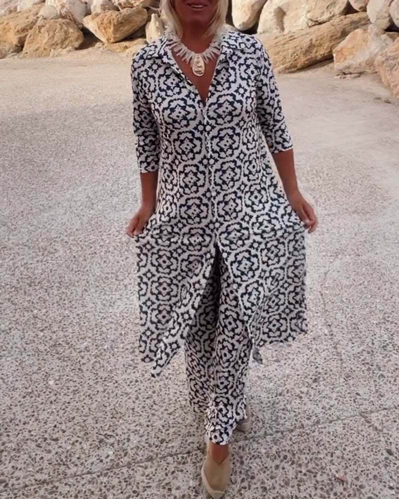 MODEDIVINE | THERESE Ensemble deux pièces vintage à imprimé avec pattes et boutons