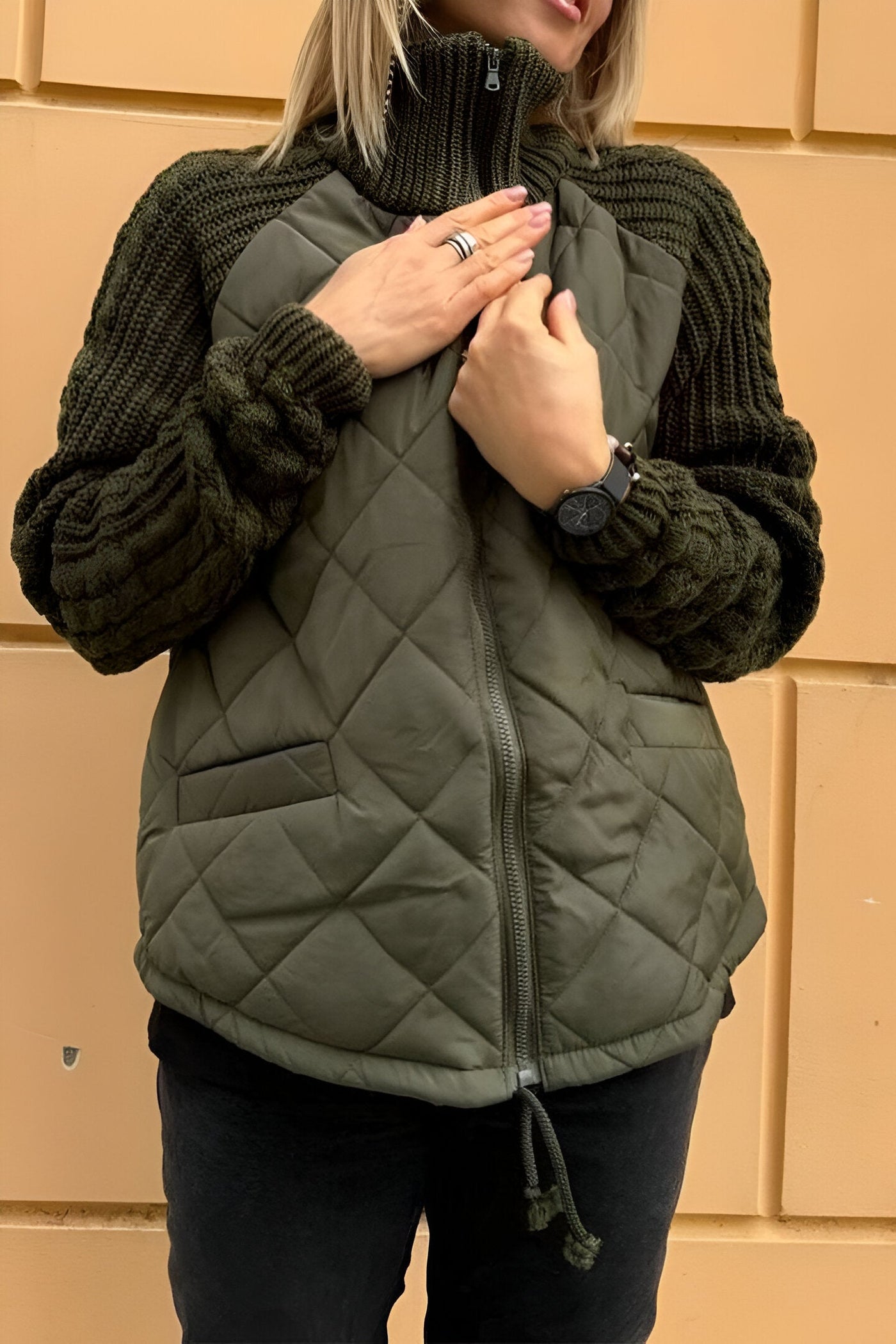 MODEDIVINE  | AMBRE Veste en patchwork tricotée avec fermeture éclair