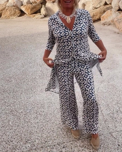 MODEDIVINE | THERESE Ensemble deux pièces vintage à imprimé avec pattes et boutons