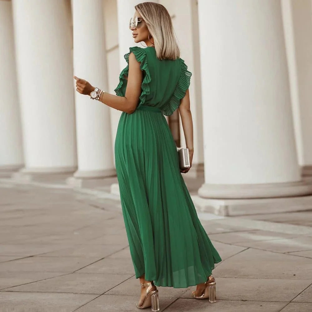 Juliette | Robe de Fête Bohème Verte pour Invités de Mariage avec Décolleté en V