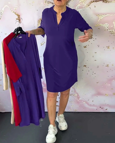 MODEDIVINE | MARISE Robe unie élégante à col en V